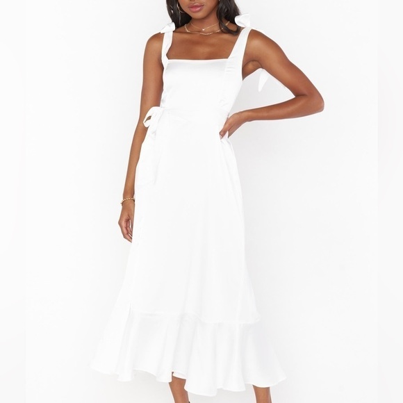 Show Me Your Mumu Garden Midi Dress in Ivory Luxe Satin AS IS Size Small - Picture 3 of 10